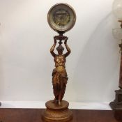 An unusual late 19th century gilt-metal table barometer, modelled as a Classical female figure on
