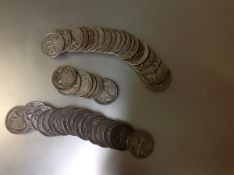 A group of c. 46 U.S. Liberty Walking half dollars, mostly 1930's/40's, 900 standard