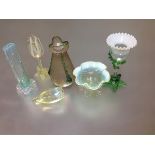 A group of late 19th century vaseline and coloured decorative glass comprising: a vaseline tulip-