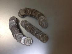 A group of U.S. 40% silver Kennedy half dollars