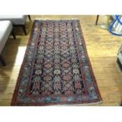 A Hamadan hall rug, the centre panel with three rows of stylised lotus flowers and a lattice design,