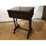 A William IV well-figured mahogany work table, the rectangular hinged top with boldly carved