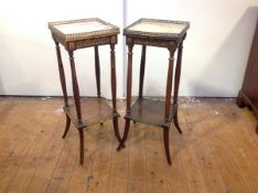 A pair of gilt-metal mounted, alabaster-topped tables in the French taste, c. 1900, each with square