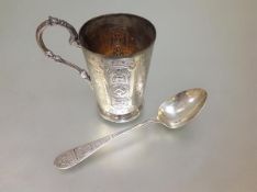 A late Victorian silver christening cup, Martin Hall & Co., Sheffield 1895, of tapering