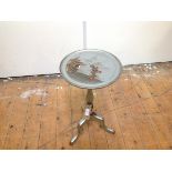 A 1920's silver lacquer Chinoiserie small tripod table, probably Hille of London, the dished