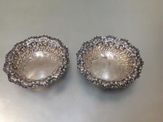 A pair of late Victorian silver bon bon dishes, Fenton Bros., London 1895, circular, decorated