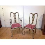 Two 1920's silver lacquer Chinoiserie chairs, probably Hille of London, comprising a carver and side