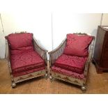 A pair of 1920's silver lacquer Chinoiserie bergere armchairs, probably Hille of London, en suite