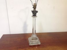 A cut-glass and silver-plated Corinthian columnar table lamp, probably converted from an oil lamp,