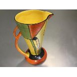 A Wade Heath 1930s tapered ribbed cylinder Art Deco jug with orange, yellow and black stylised