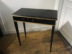 A black and gilt chinoiserie decorated side table, the rectangular top painted with dragon flies and