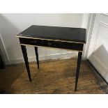 A black and gilt chinoiserie decorated side table, the rectangular top painted with dragon flies and