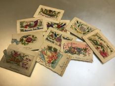 A collection of ten various WWI sweetheart embroidered cards