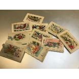 A collection of ten various WWI sweetheart embroidered cards