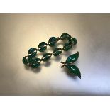 A Norwegian sterling silver green enamelled leaf brooch and matching bracelet, marked DA,