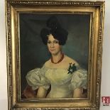 An early Victorian portrait of a Young Lady with Pink Coral Necklace, unsigned (59cm x60cm)