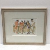 David Wood, Beach Bar Costa del Sol, watercolour and pen, ex Mainhill Gallery Ancram, signed with