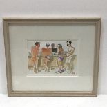 David Wood, Beach Bar Costa del Sol, watercolour and pen, ex Mainhill Gallery Ancram, signed with
