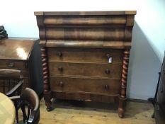 A 19thc mahogany Scottish column chest, the rectangular top above two cushion fronted drawers, above