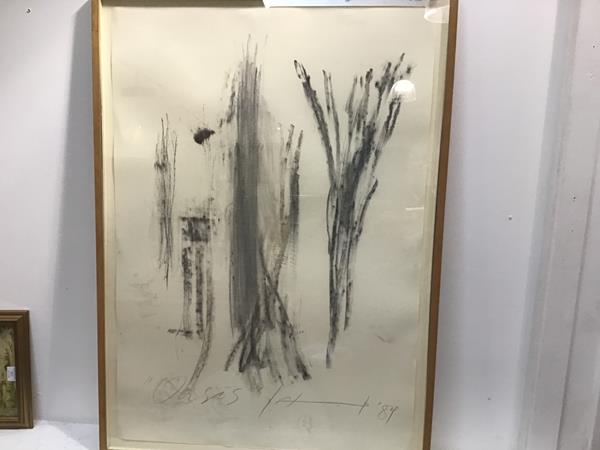 Modern French School, Oasis, charcoal and crayon on paper, signed indistinctly and dated '89 (