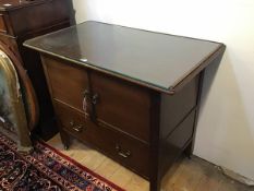 An Edwardian mahogany glazed tray top wash stand fitted two panel doors and single frieze drawer,