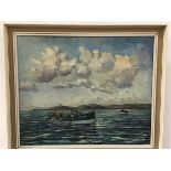 Walter Fairnie, Bell Rock, Fishing on the Firth of Forth, oil on panel, signed and dated 1969 (