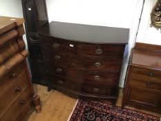 A 19thc mahogany bow front chest, the top with reeded edge above two short and three graduated
