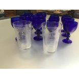 A set of six Bristol blue glass wine glasses (h.11cm) and a set of five Bristol blue glass port