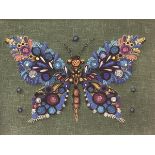 A 1960s hessian backed embroidered butterfly (43cm x 58cm)