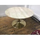 A Johanson Design, Sweden, brass plated metal based travertine circular topped occasional table,