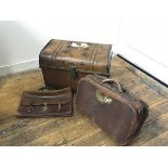 A 19thc tin dome top miniature trunk with twin handles to side (37cm x 53cm x 34cm), a Gladstone