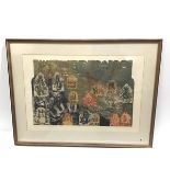 Bridget Tempest, mixed media with figures, signed (43cm x 63cm excluding frame)