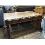 A Victorian oak library table, the rectangular top with moulded and carved edge above two frieze