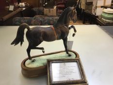 A Royal Worcester limited edition porcelain model of a Hackney Stallion, by Doris Lindner, mounted