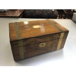 A Victorian walnut brass bound box desk with fitted interior (h.15cm x 35cm x22cm)