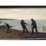 A. Harvey Moore, Fishermen Hauling in the Nets, oil on canvas, signed (60cm x 100cm)