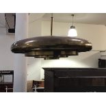 A Danish 1960s brass plated circular pendant light fitting with triple circular tapered insert (h.