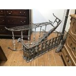 A pair of 19thc wrought iron window balconies (h.31cm x 98cm x 28cm) (losses) and another (h.48cm