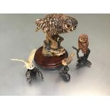 A Border Fine Arts figure, Young Owl by Anne Rawl, 1979 and three various Border Fine Arts birds