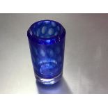 A Kosta Swedish circular cased glass vase with blue outlined oval design, signed verso (h.17cm x d.