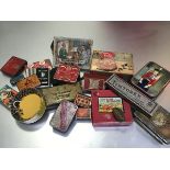 A collection of tins including Marcovitch Black & White Cigarettes, Pastilles, Touring England etc.