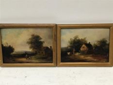Continental School, T.S. Willis, Figures in a Rural Landscape, oil on panel, signed and companion (
