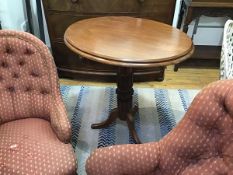 A part 19thc mahogany oval occasional table with fluted centre column, on tripod support (h.76cm x