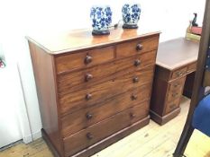 A 19thc mahogany chest, the rectangular top with moulded edge above two long and four graduated long