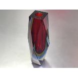 A Murano faceted rectangular cased glass vase, unsigned (h.26cm x d.6cm)