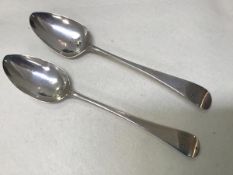 A matched pair of George III table spoons, London 1796, Peter and Anne Bateman and other marks