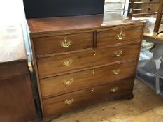 A 19thc mahogany chest, the crossbanded boxwood strung inlaid top, with moulded edge, above two