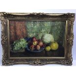 Ann Hargrat, Still Life with Fruit, oil on panel, signed, in gilt composition frame (49cm x 74cm