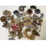 A large collection of paste set brooches including spray brooches, leaf brooches etc. (a lot)
