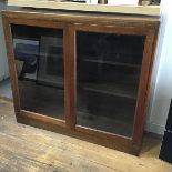 A 1920s oak bookcase, the moulded top above a pair of glazed panel doors, enclosing a shelved